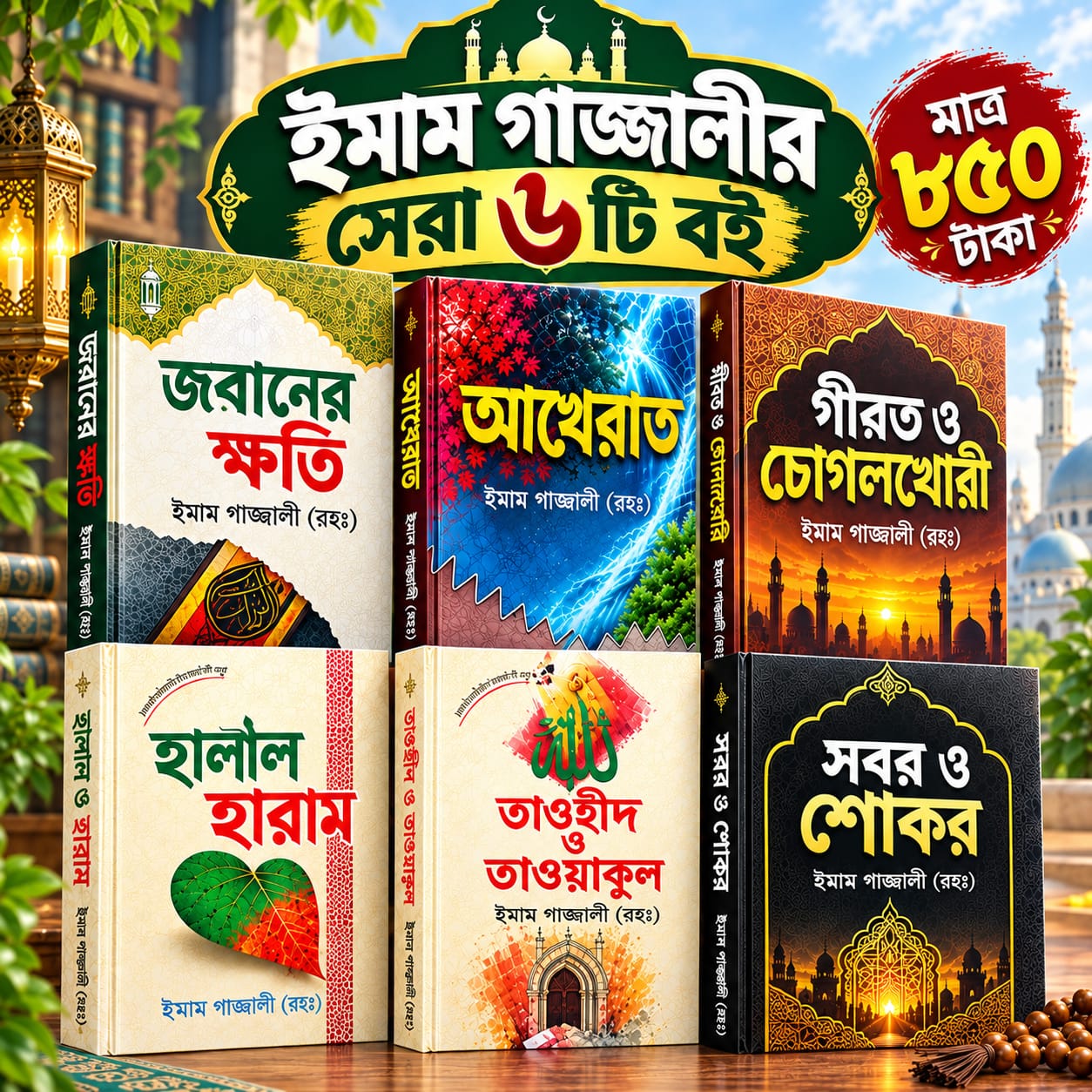 মাত্র ৮৫০  টাকায় পাচ্ছেন ইমাম গাজ্জালী (রহ.)-এর জ্ঞানভাণ্ডার থেকে বাছাই করা ৬টি গুরুত্বপূর্ণ বই!